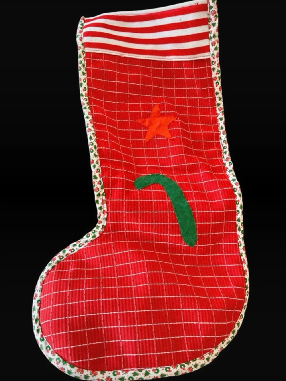 Vintage Handmade Christmas Stocking Felt Appliqué Holiday Home Decor